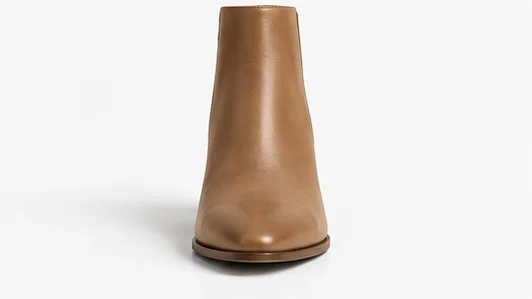 Tan ankle boot front toe view