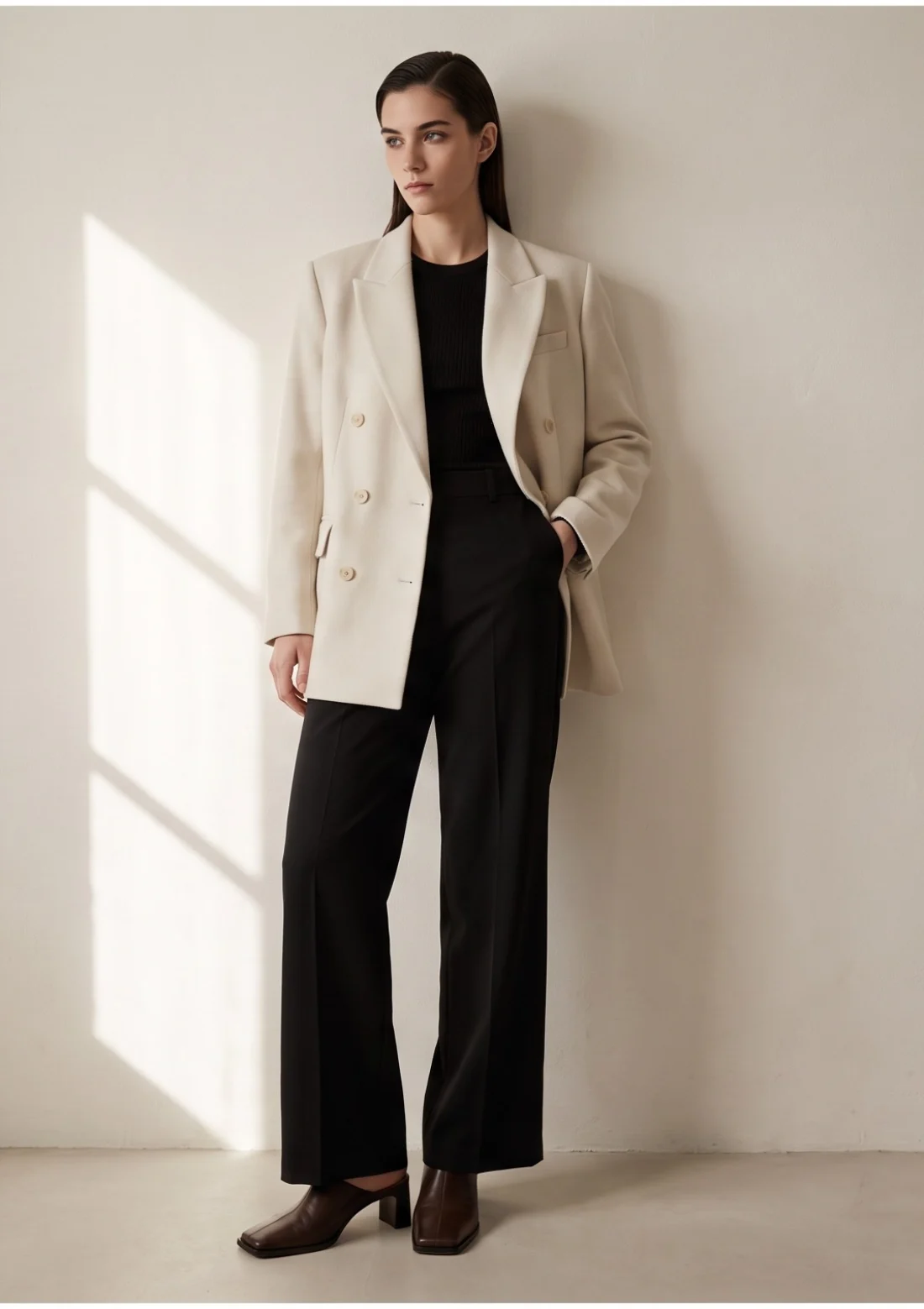 Bone wool blazer, on the model