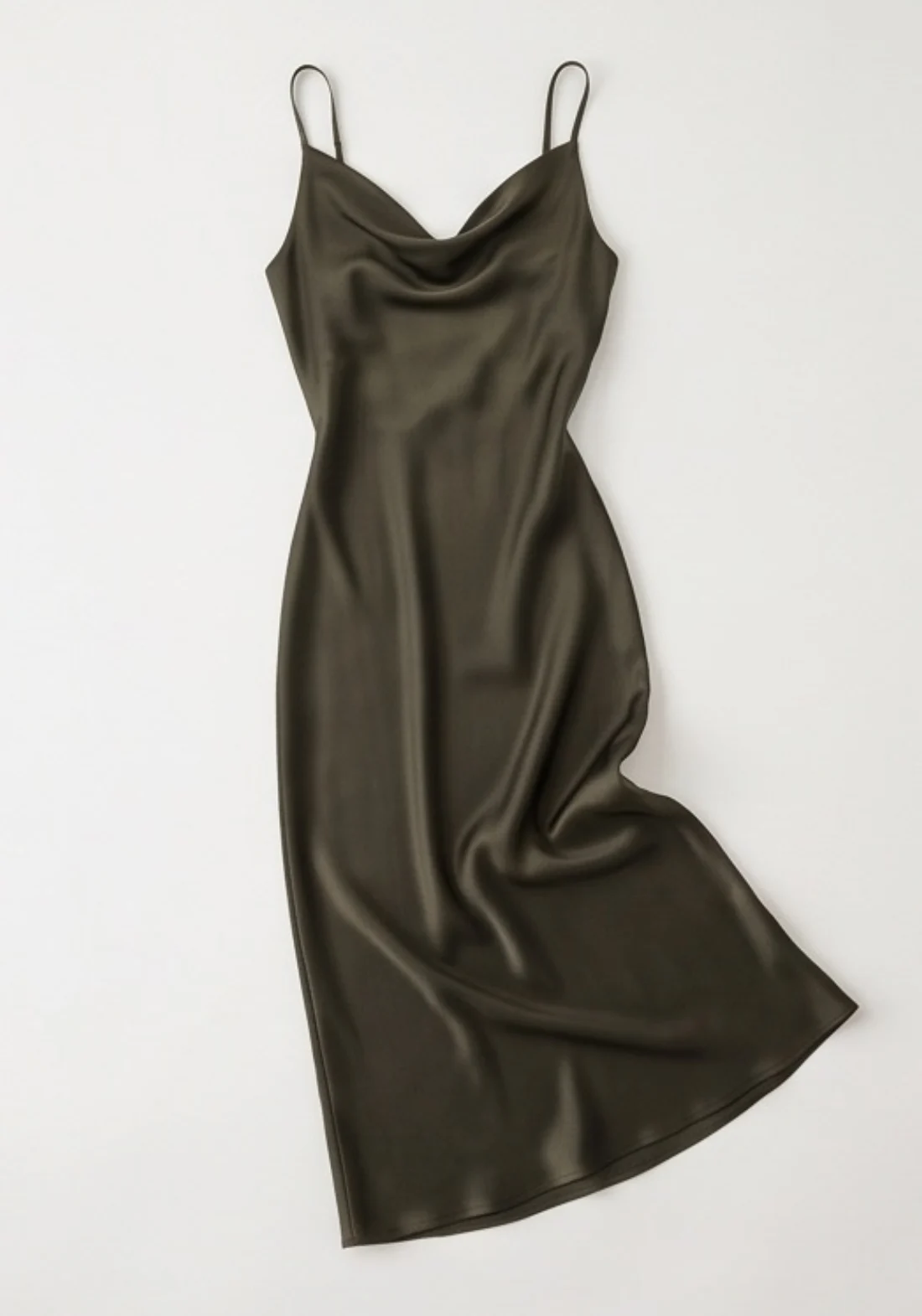 Olive satin slip dress, original photo