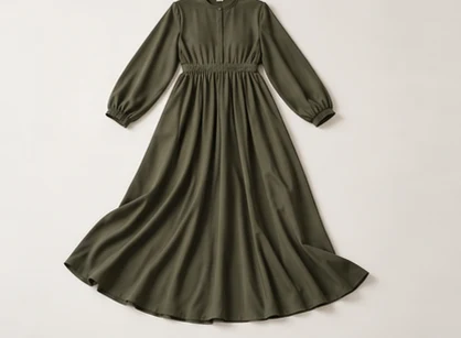 Long-sleeve modest dress, laid flat
